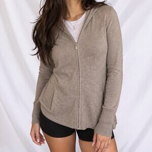 Max Studio Taupe 100% Cashmere Hooded Zip Cardigan Sweater Size Medium